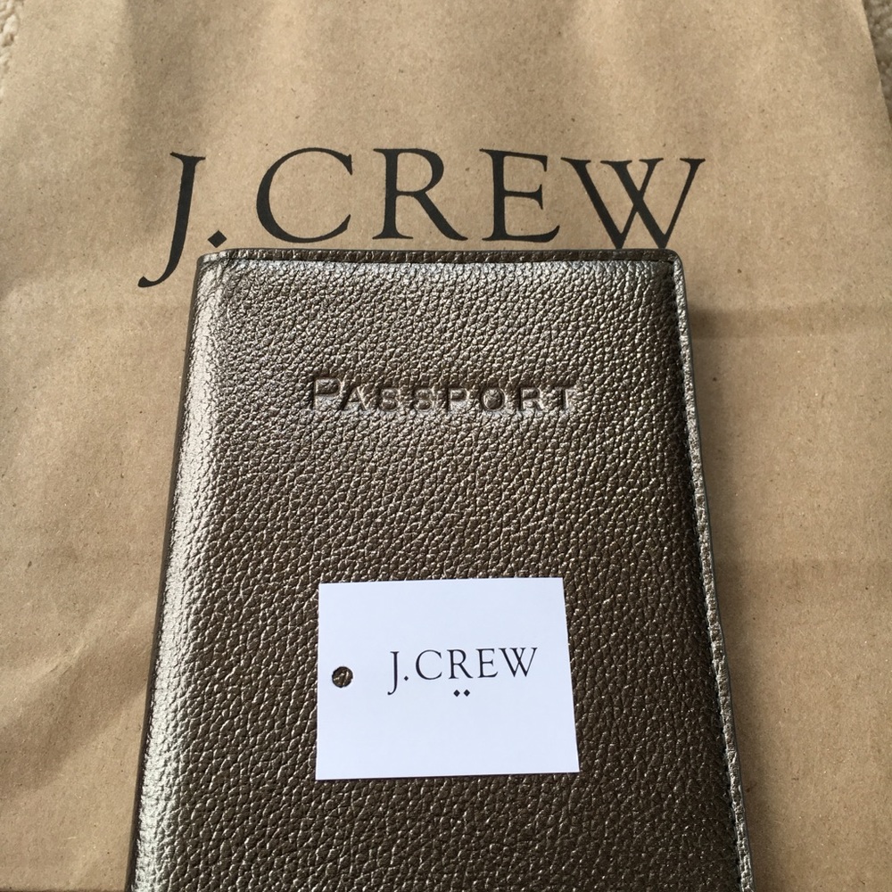 J. CREW Leather Passport Case, Metallic Green New